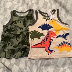 Carter's Green and Cream Dinosaur Tank Tops
